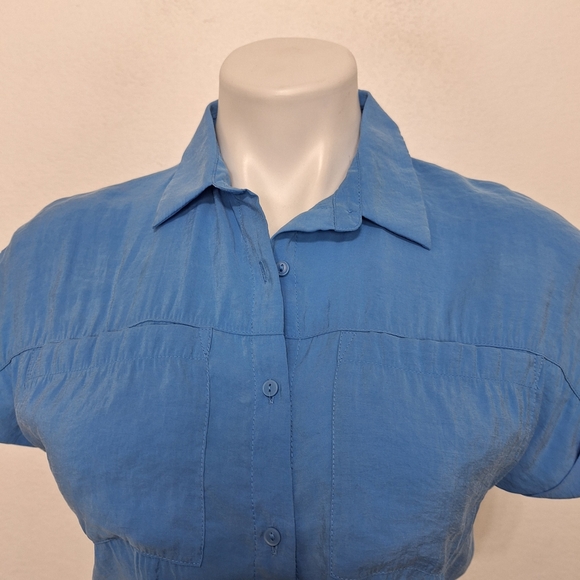Zara Girls Blue Short Sleeve Tie Front Button Front Blouse Size 10 - Picture 2 of 11